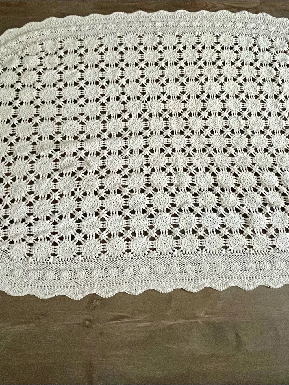 Cream Crochet Oval table cloth - Soft Handcrafted Look 48/80 Inches